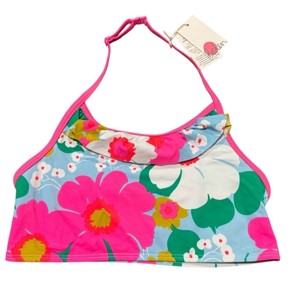 Boden Girls' pink floral halter bikini top Size 13-14Y Large New with Tags